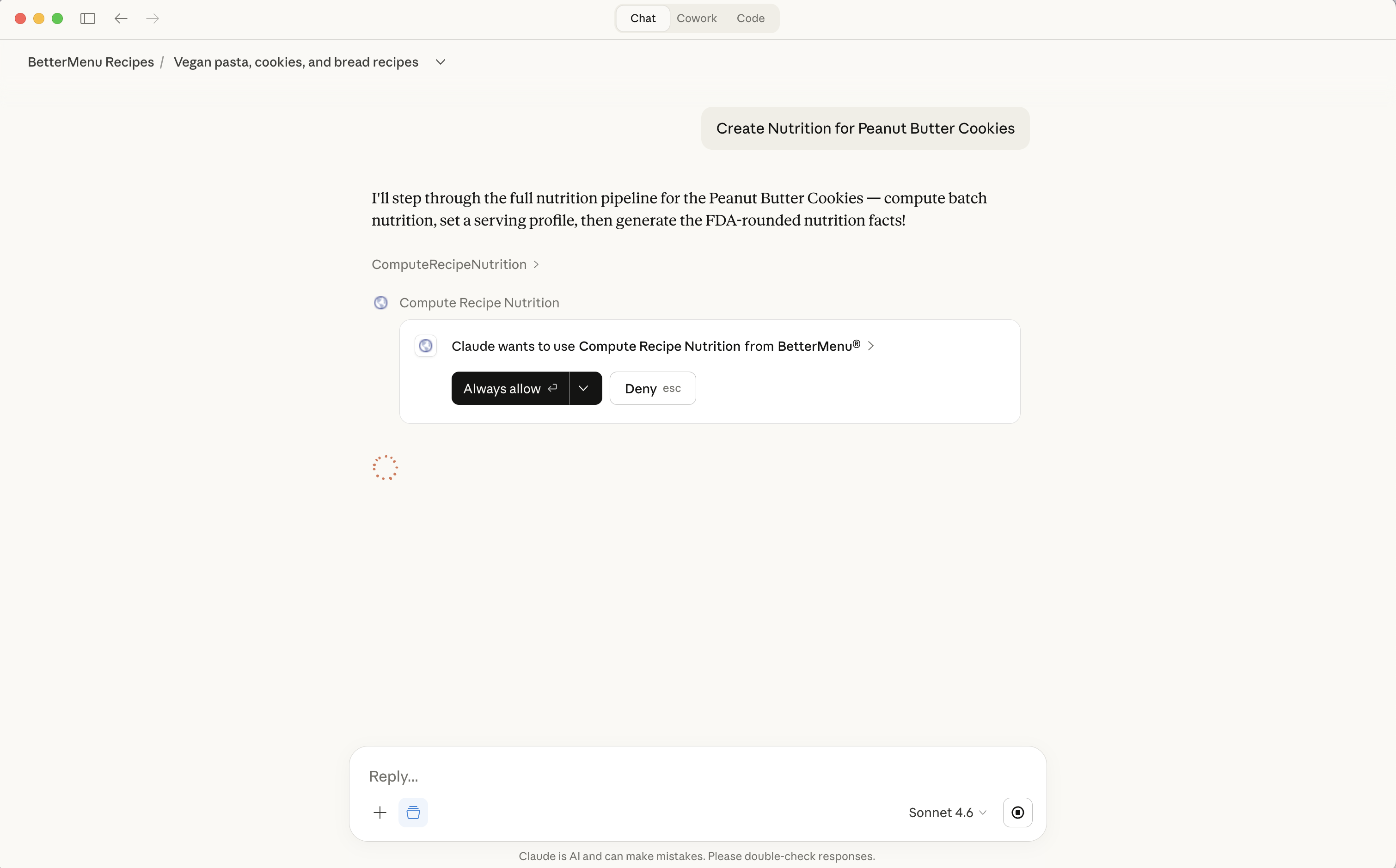 AI computing nutrition through BetterMenu MCP integration